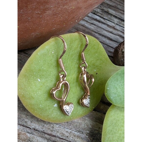 Vintage Sterling Gold Vermeil Heart Earrings - Picture 6 of 9